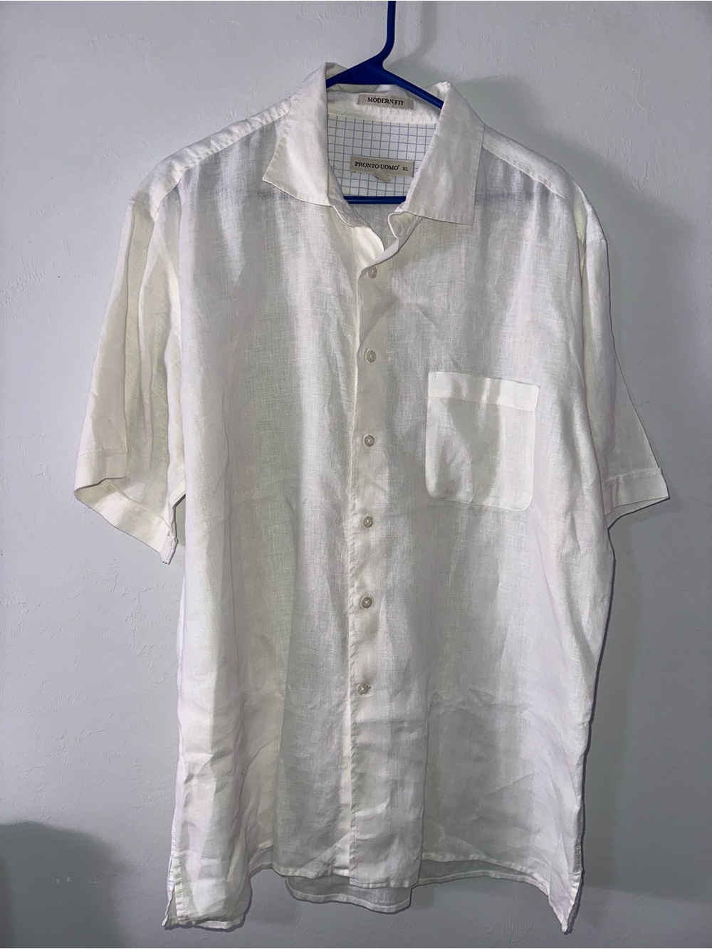 Pronto Uomo White Linen Short-Sleeve Button-Down Shirt